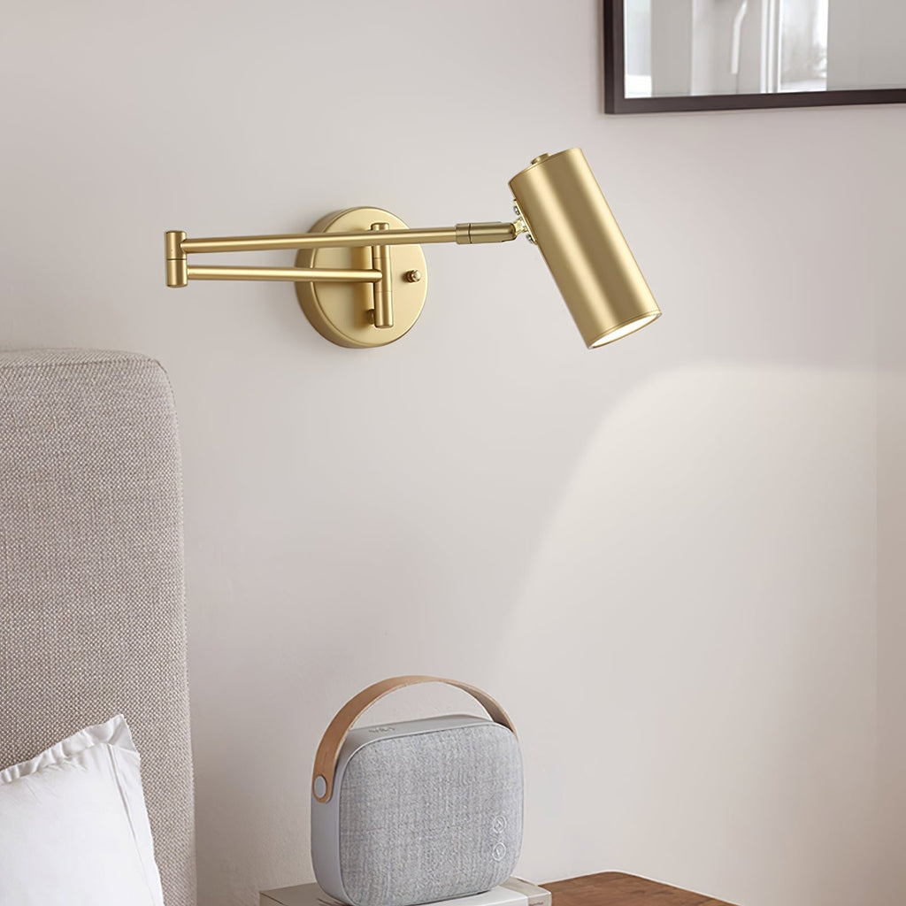 Adjustable Swing Arm Wall Sconce with Cylindrical LED Spotlight and Directional Reading Light - Image 27