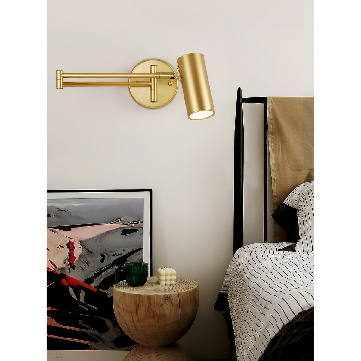 Adjustable Swing Arm Wall Sconce with Cylindrical LED Spotlight and Directional Reading Light - Image 29