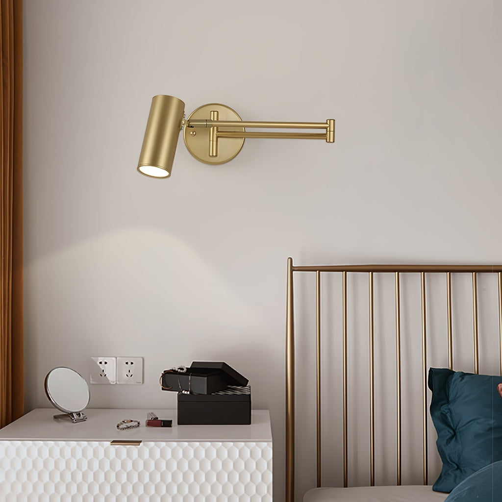 Adjustable Swing Arm Wall Sconce with Cylindrical LED Spotlight and Directional Reading Light - Image 3