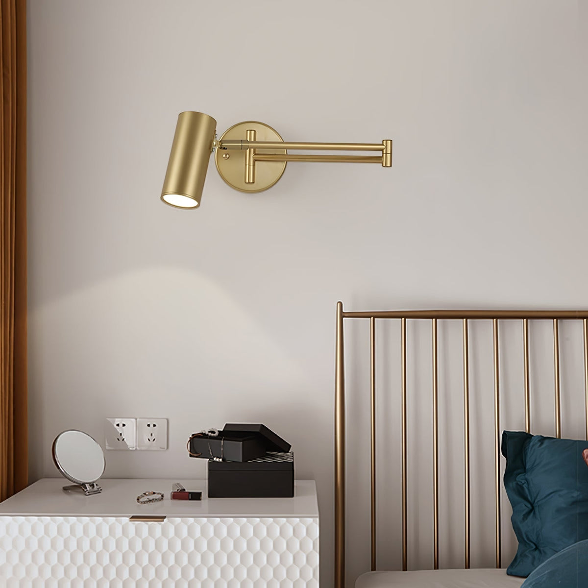 Adjustable Swing Arm Wall Sconce with Cylindrical LED Spotlight and Directional Reading Light - Image 3