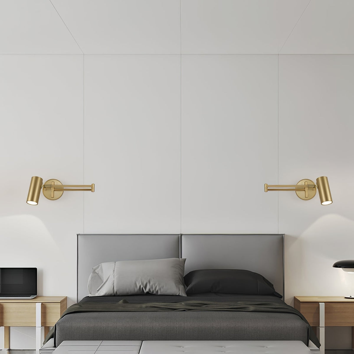 Adjustable Swing Arm Wall Sconce with Cylindrical LED Spotlight and Directional Reading Light - Image 30