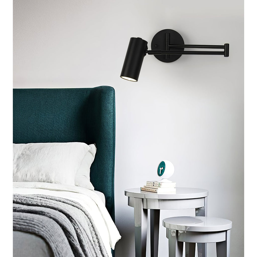 Adjustable Swing Arm Wall Sconce with Cylindrical LED Spotlight and Directional Reading Light - Image 33