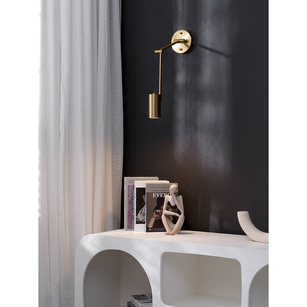 Adjustable Swing Arm Wall Sconce with Cylindrical LED Spotlight and Directional Reading Light - Image 38