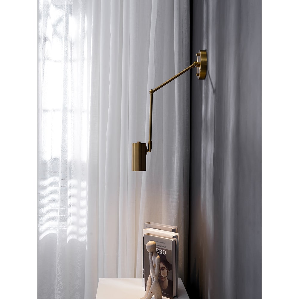 Adjustable Swing Arm Wall Sconce with Cylindrical LED Spotlight and Directional Reading Light - Image 39