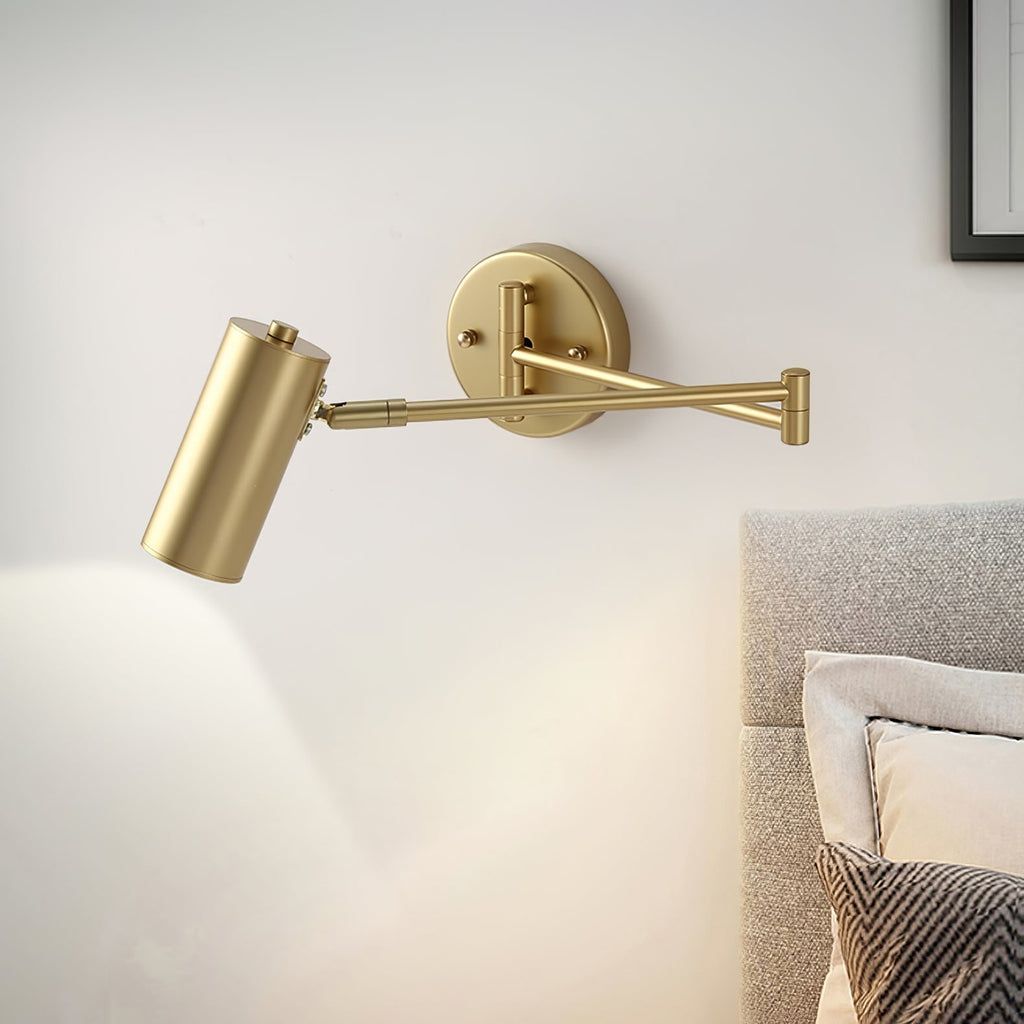 Adjustable Swing Arm Wall Sconce with Cylindrical LED Spotlight and Directional Reading Light - Image 4