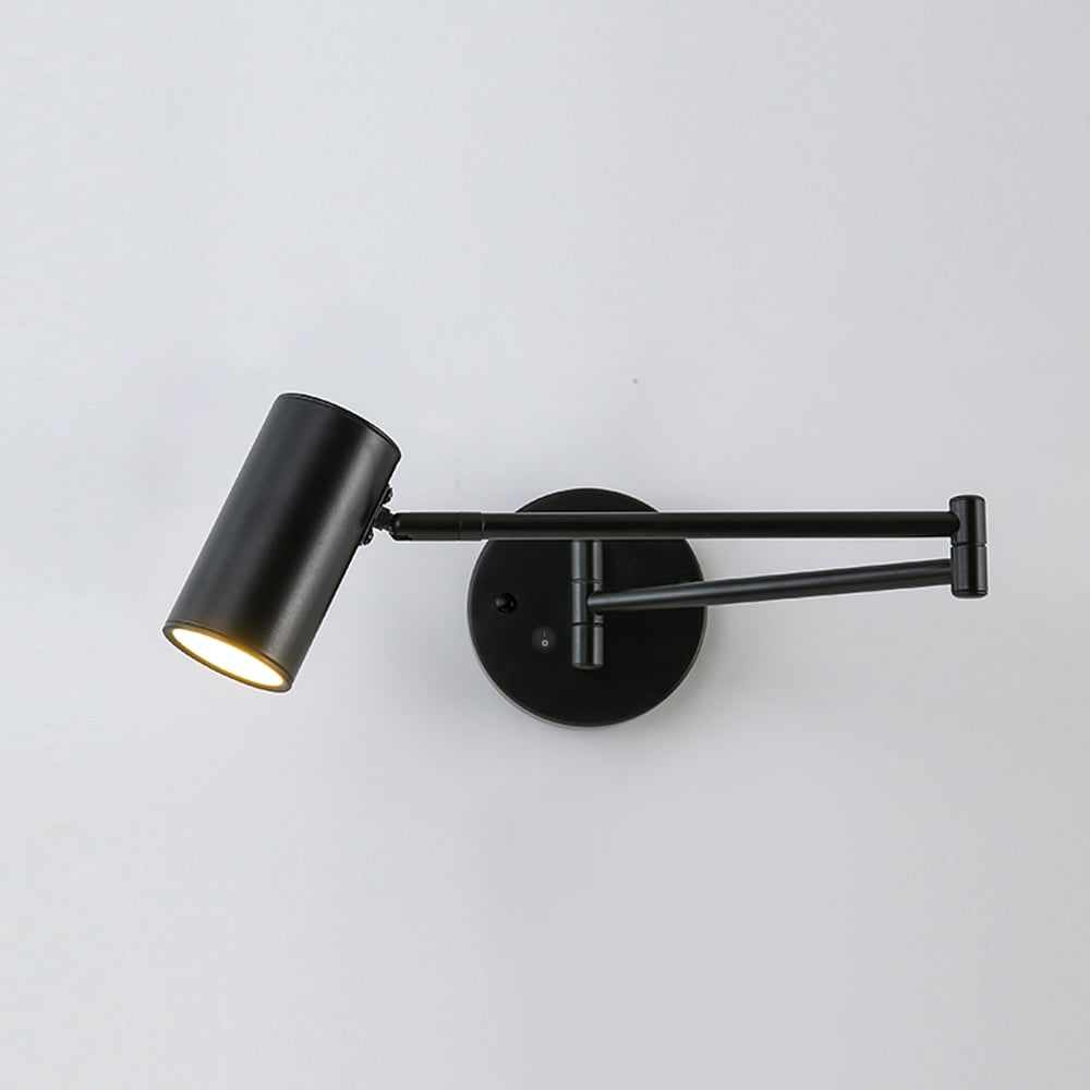 Adjustable Swing Arm Wall Sconce with Cylindrical LED Spotlight and Directional Reading Light - Image 40