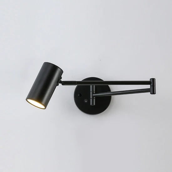 Adjustable Swing Arm Wall Sconce with Cylindrical LED Spotlight and Directional Reading Light - Image 43
