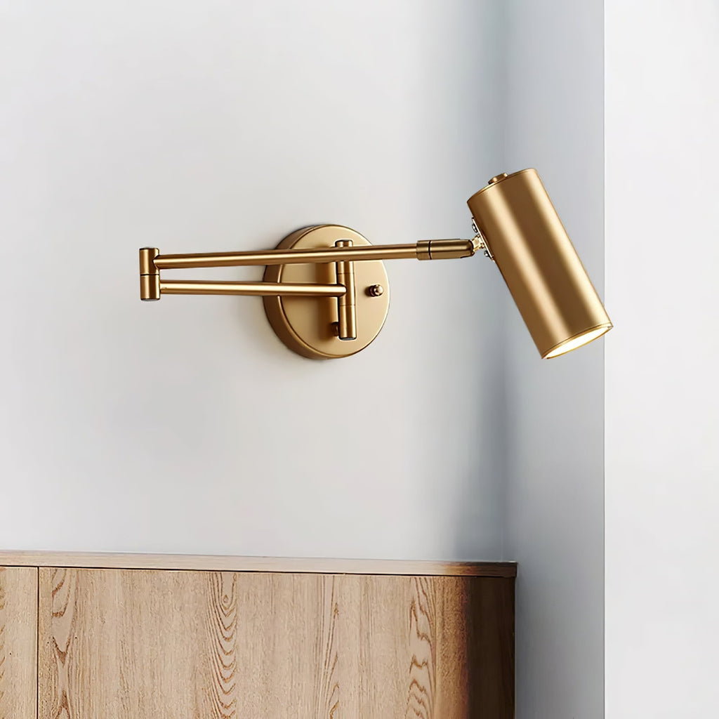 Adjustable Swing Arm Wall Sconce with Cylindrical LED Spotlight and Directional Reading Light - Image 5