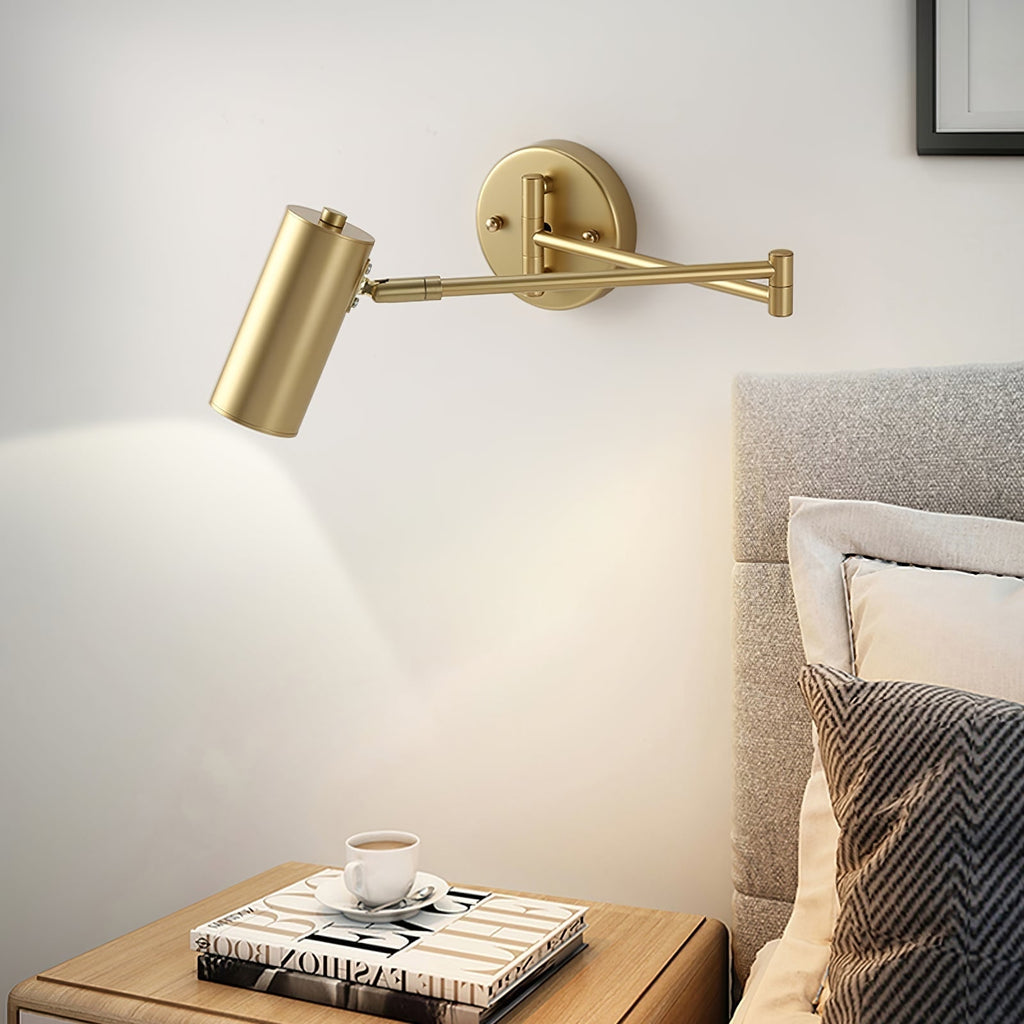 Adjustable Swing Arm Wall Sconce with Cylindrical LED Spotlight and Directional Reading Light - Image 8