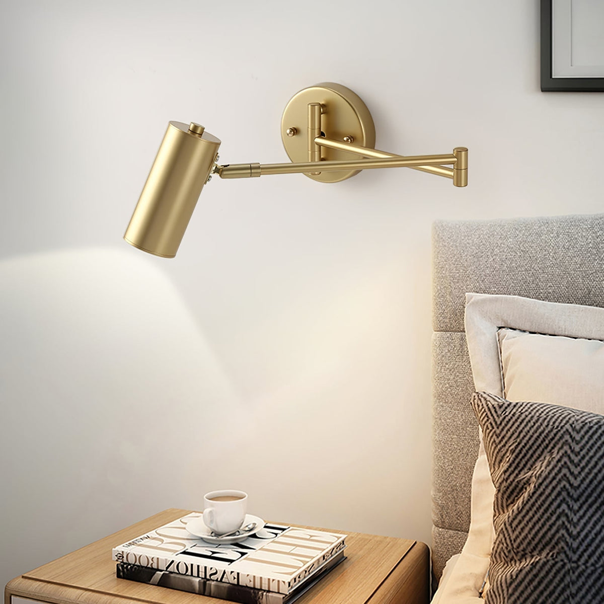 Adjustable Swing Arm Wall Sconce with Cylindrical LED Spotlight and Directional Reading Light - Image 8