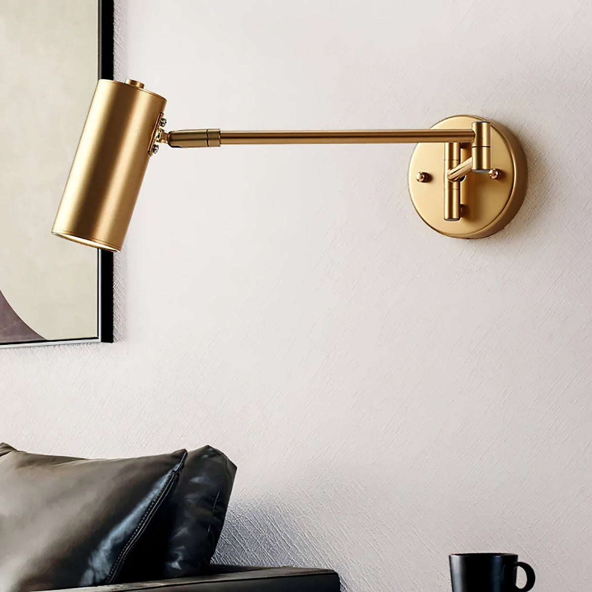 Adjustable Swing Arm Wall Sconce with Cylindrical LED Spotlight and Directional Reading Light - Image 9