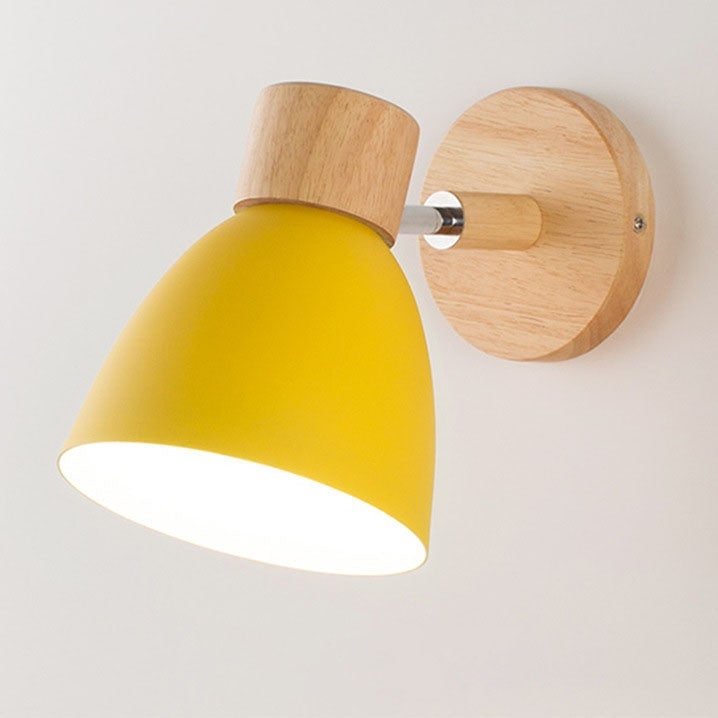 Adjustable Swing Arm Wall Sconce Wooden Base and Metal Shade - Image 2