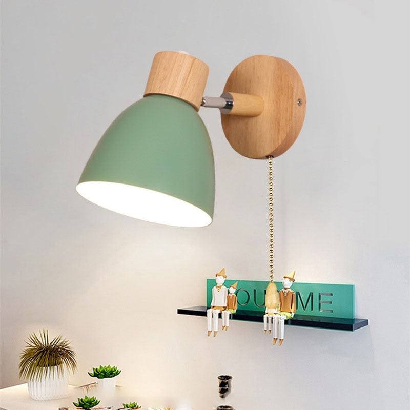 Adjustable Swing Arm Wall Sconce Wooden Base and Metal Shade - Image 3