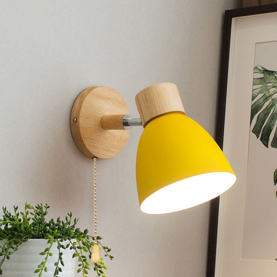 Adjustable Swing Arm Wall Sconce Wooden Base and Metal Shade - Image 4
