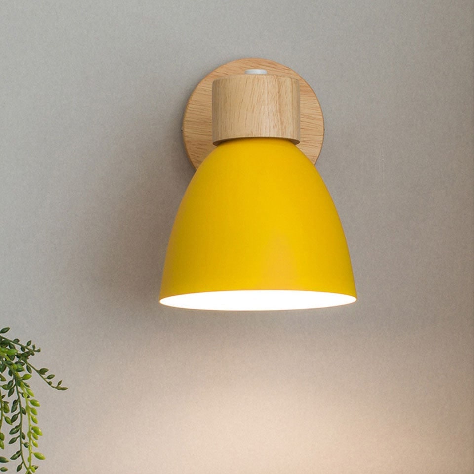 Adjustable Swing Arm Wall Sconce Wooden Base and Metal Shade - Image 5
