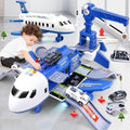 Airplane Toy Playset with Fold-Out Tracks Working Crane and Mini Vehicles - Image 1