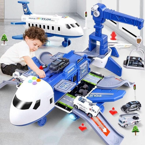 Airplane Toy Playset with Fold-Out Tracks Working Crane and Mini Vehicles - Image 1