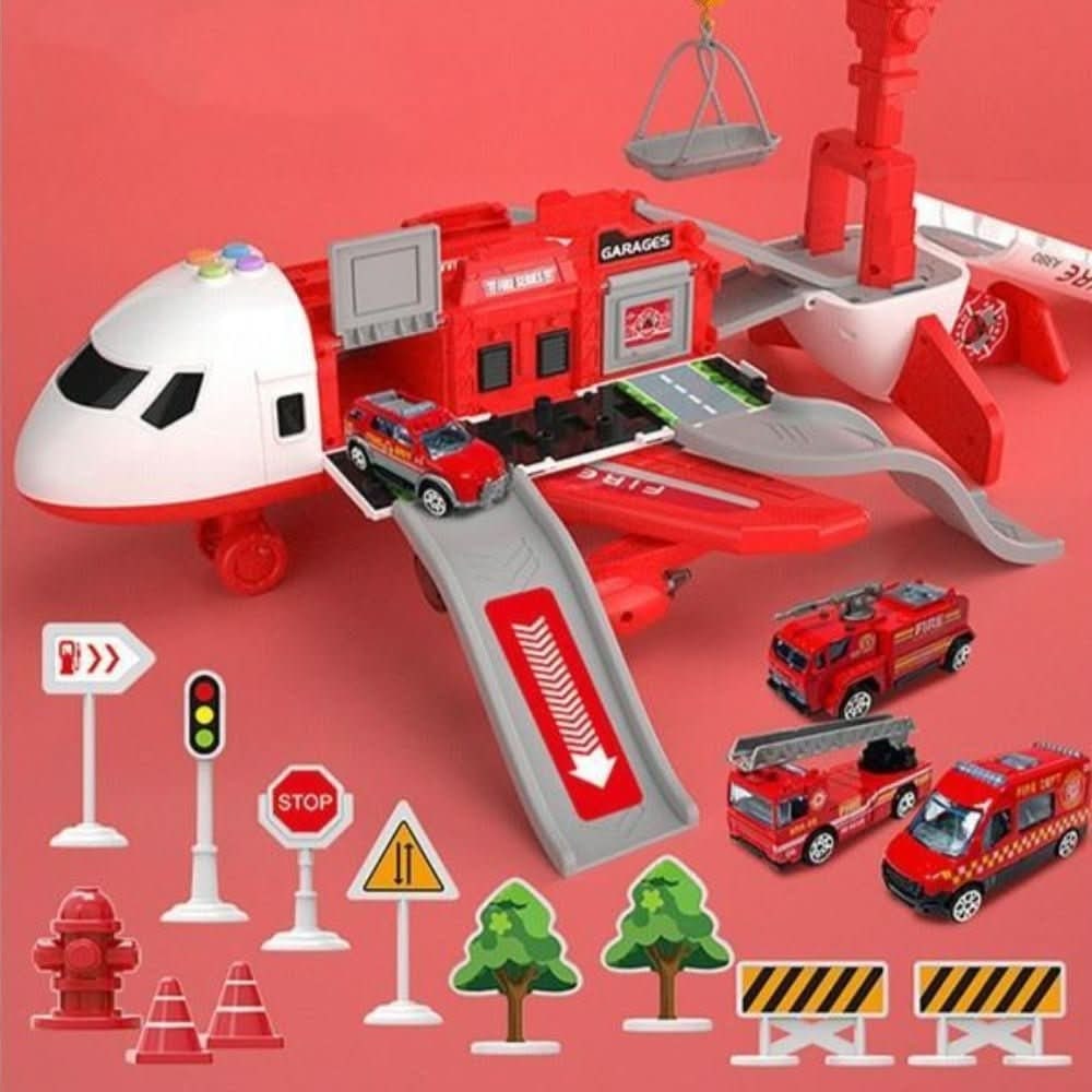 Airplane Toy Playset with Fold-Out Tracks Working Crane and Mini Vehicles - Image 2