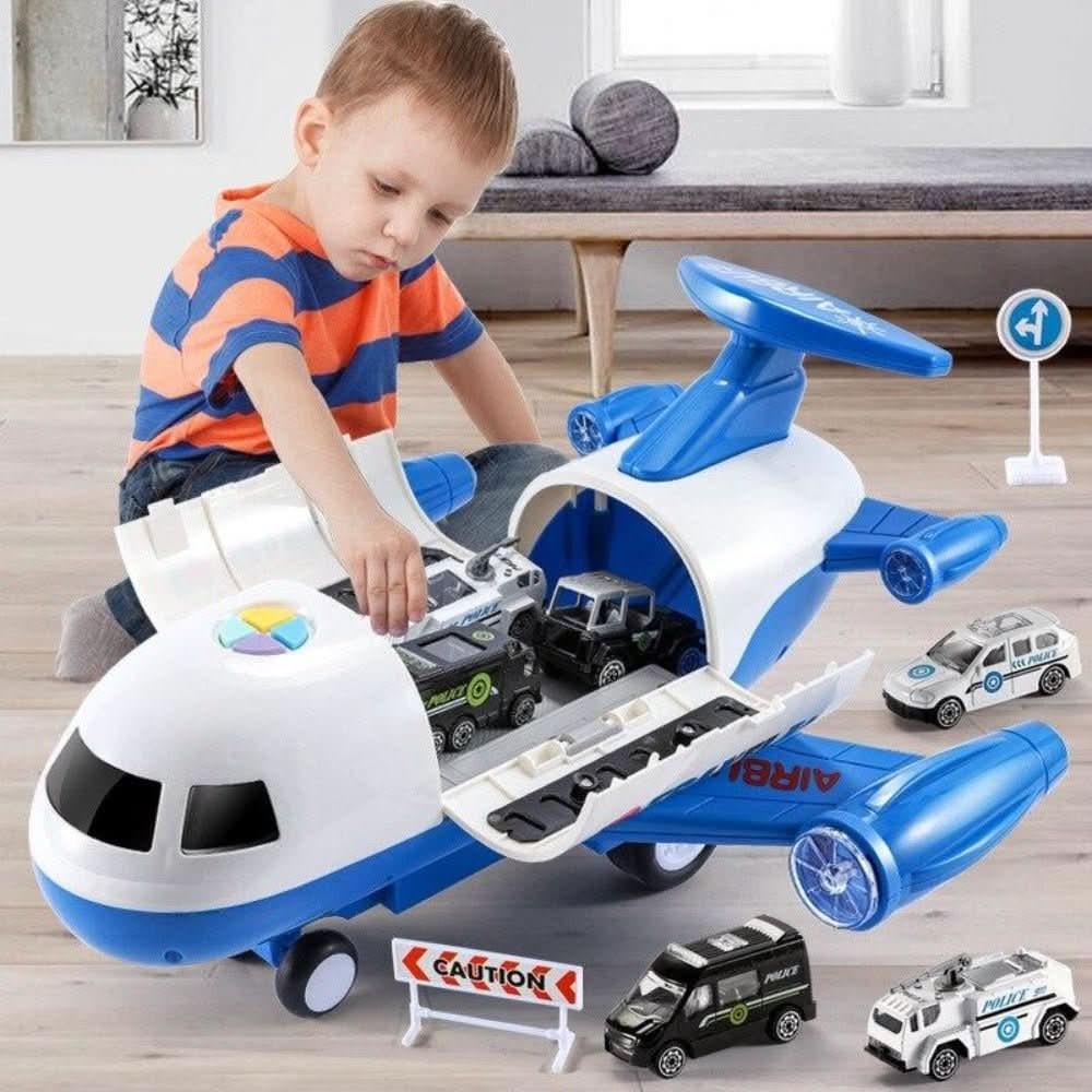 Airplane Toy Playset with Fold-Out Tracks Working Crane and Mini Vehicles - Image 4