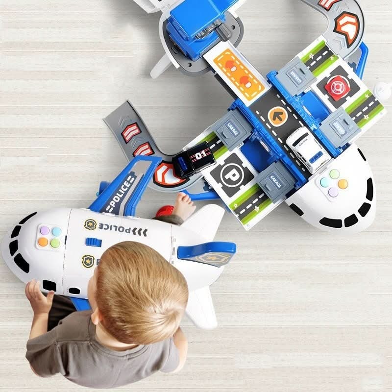 Airplane Toy Playset with Fold-Out Tracks Working Crane and Mini Vehicles - Image 5