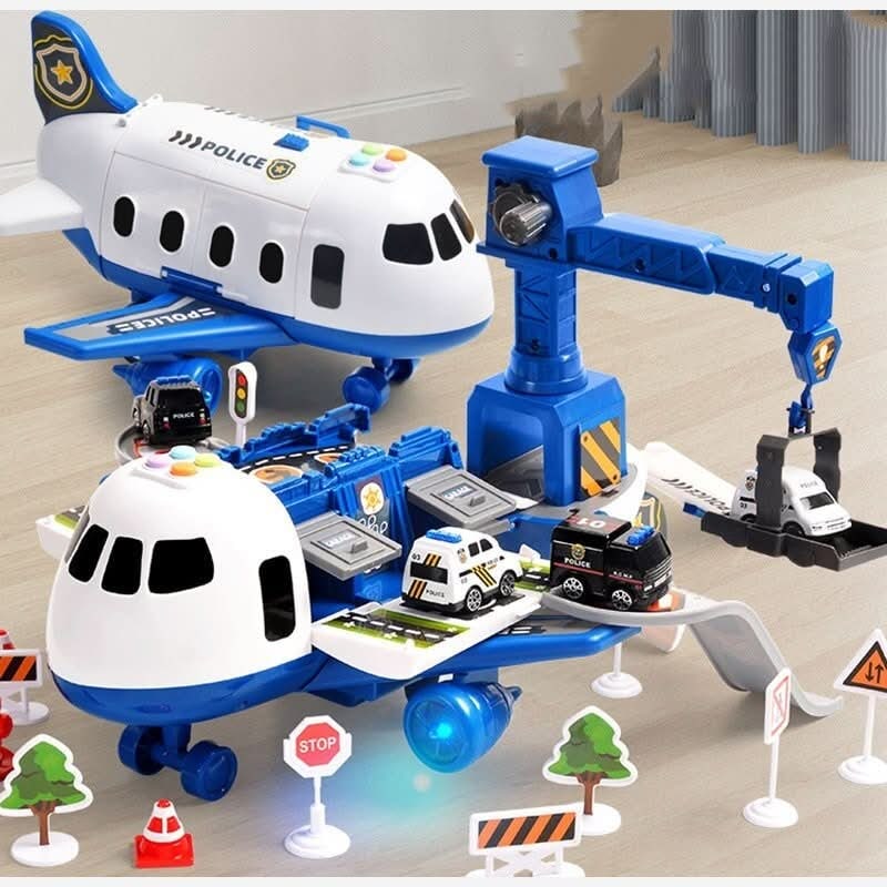 Airplane Toy Playset with Fold-Out Tracks Working Crane and Mini Vehicles - Image 8