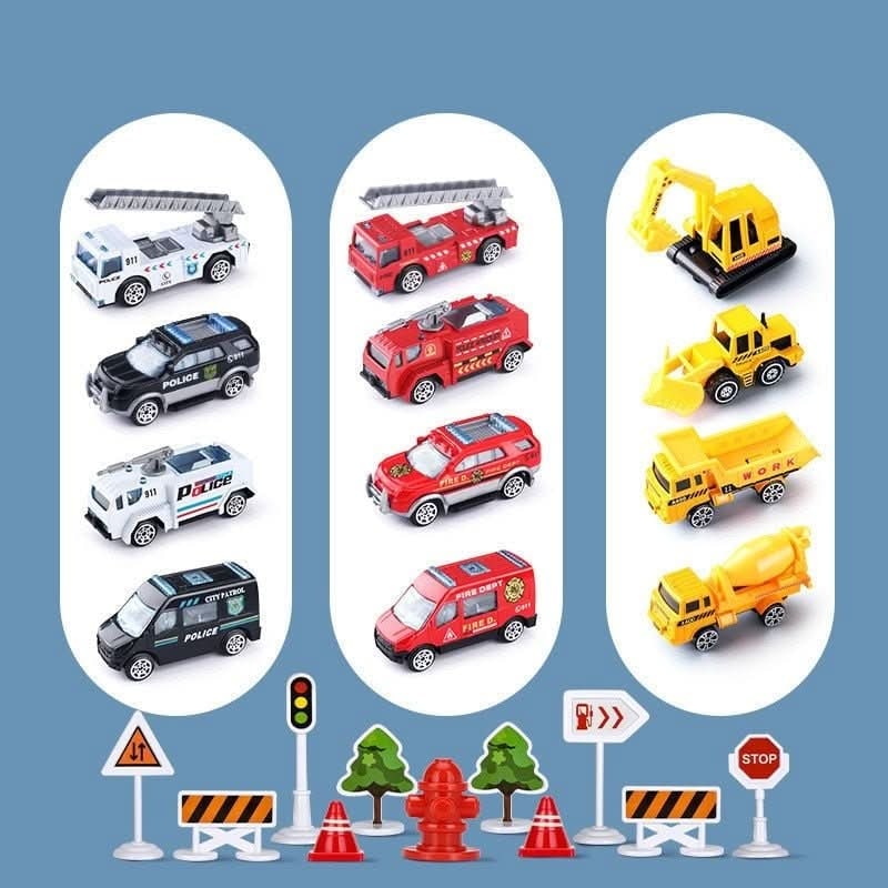 Airplane Toy Playset with Fold-Out Tracks Working Crane and Mini Vehicles - Image 9