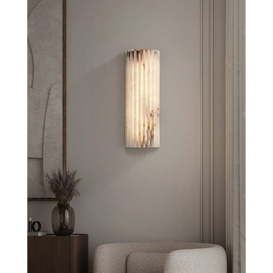 Alabaster Wall Sconce with Fluted Stone Texture and Integrated LED Light - Image 14