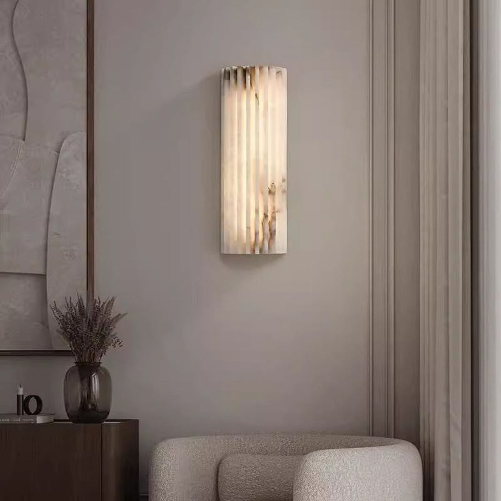 Alabaster Wall Sconce with Fluted Stone Texture and Integrated LED Light - Image 16