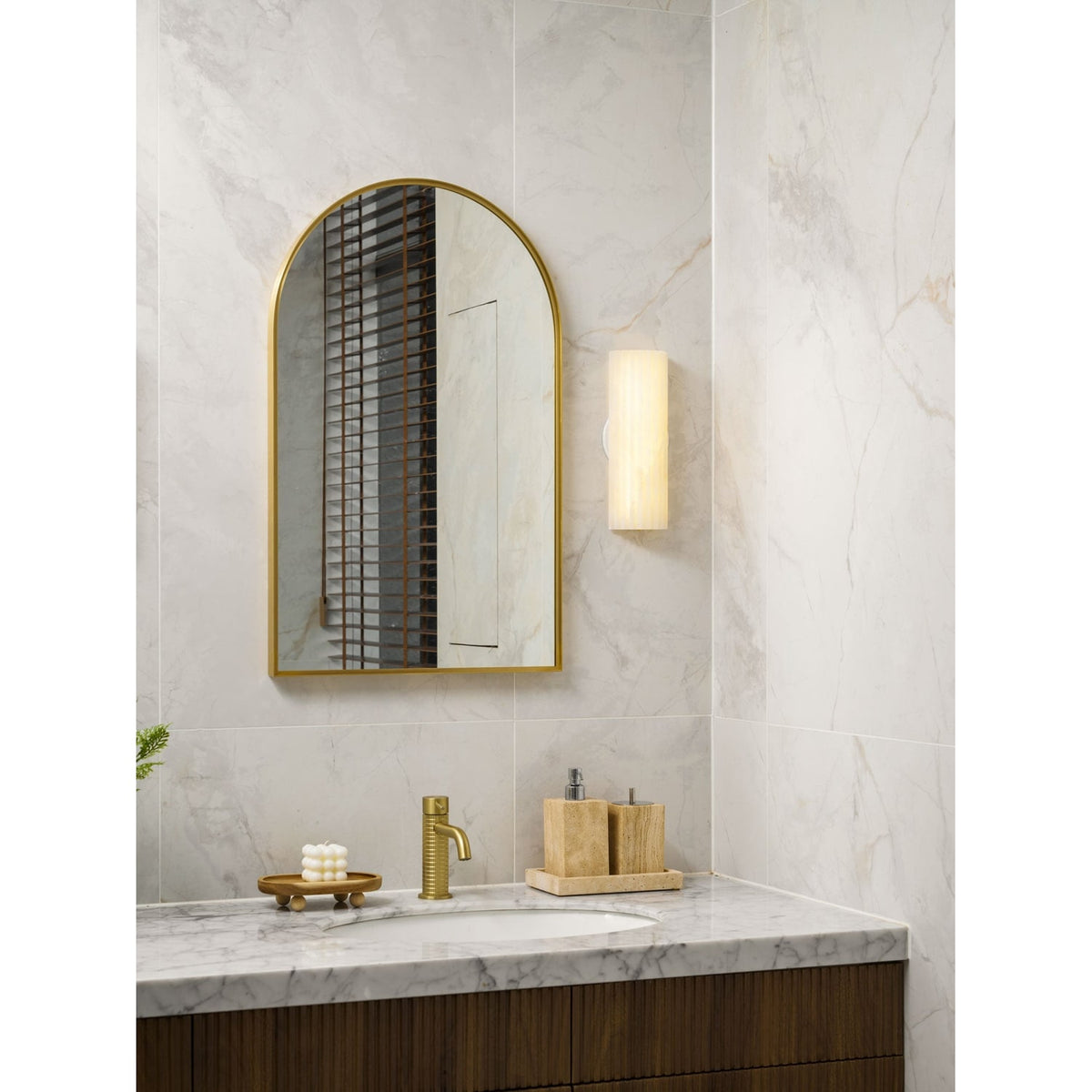 Alabaster Wall Sconce with Fluted Stone Texture and Integrated LED Light - Image 26