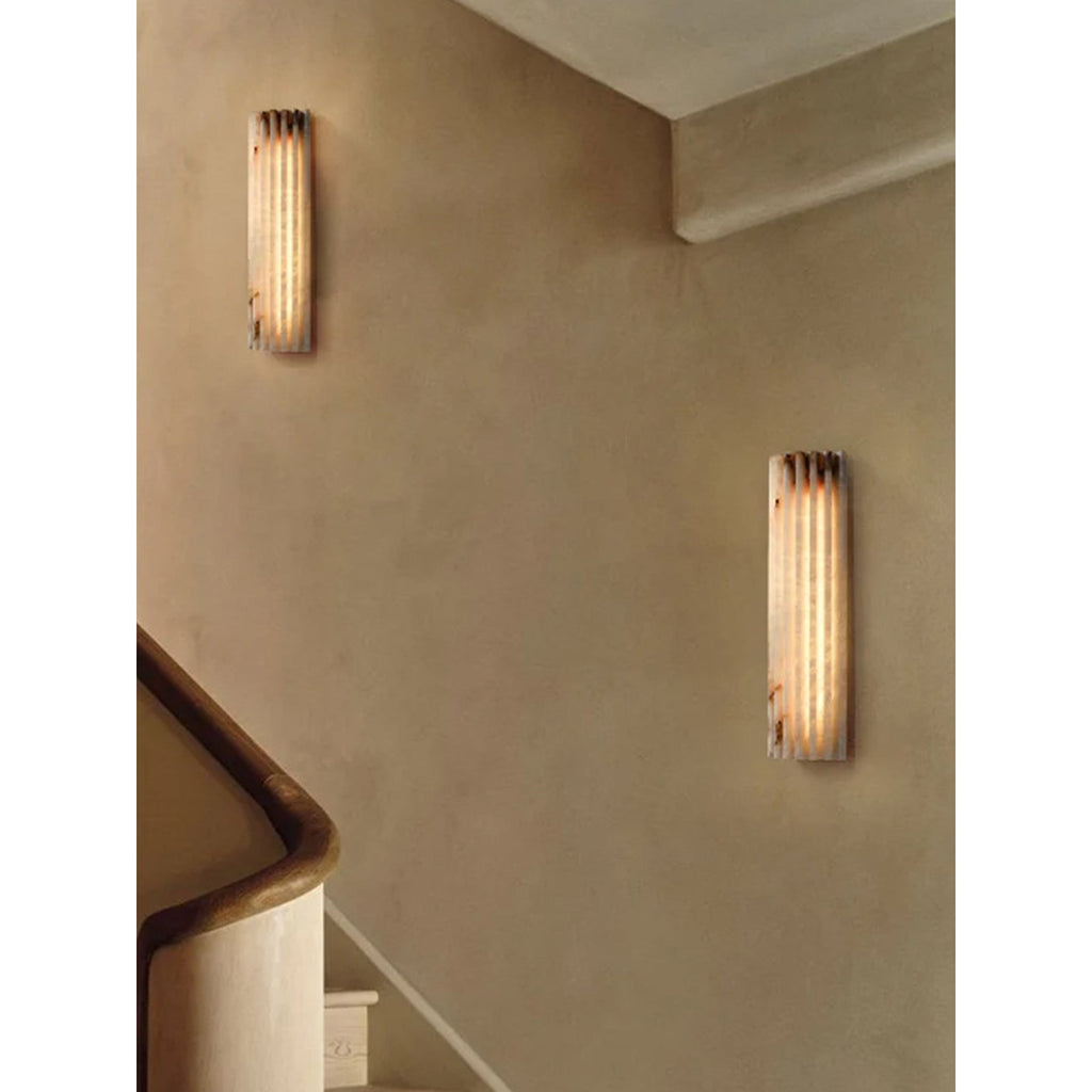 Alabaster Wall Sconce with Fluted Stone Texture and Integrated LED Light - Image 32