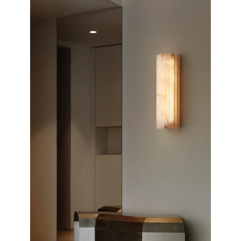 Alabaster Wall Sconce with Fluted Stone Texture and Integrated LED Light - Image 35