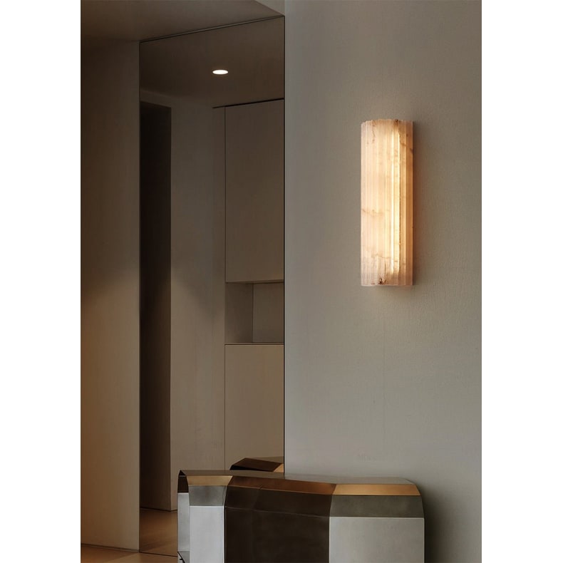 Alabaster Wall Sconce with Fluted Stone Texture and Integrated LED Light - Image 36