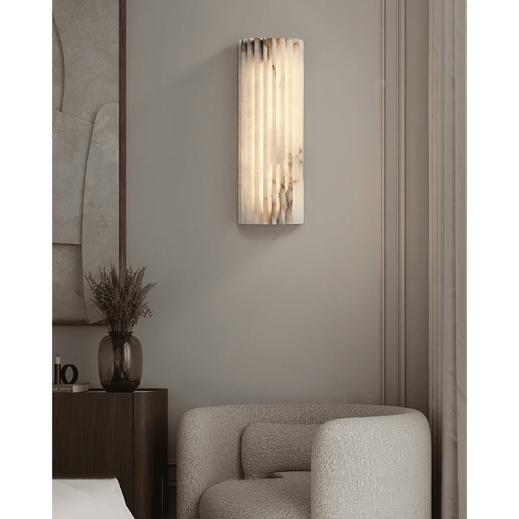 Alabaster Wall Sconce with Fluted Stone Texture and Integrated LED Light - Image 40