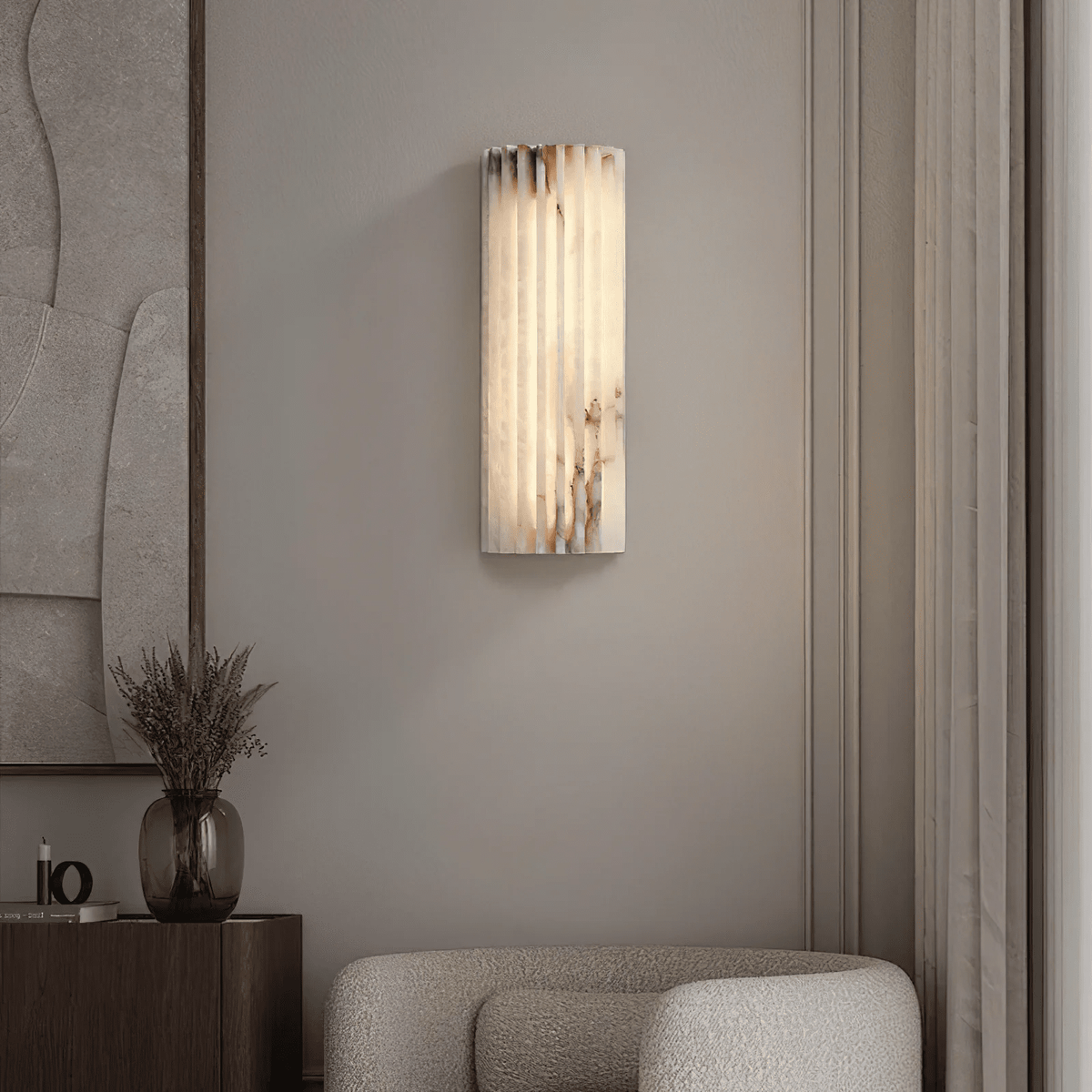 Alabaster Wall Sconce with Fluted Stone Texture and Integrated LED Light - Image 46