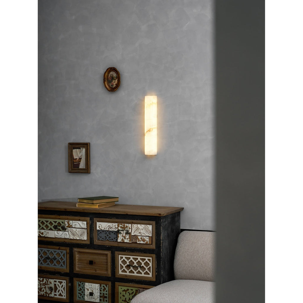 Alabaster Wall Sconce with Fluted Stone Texture and Integrated LED Light - Image 50