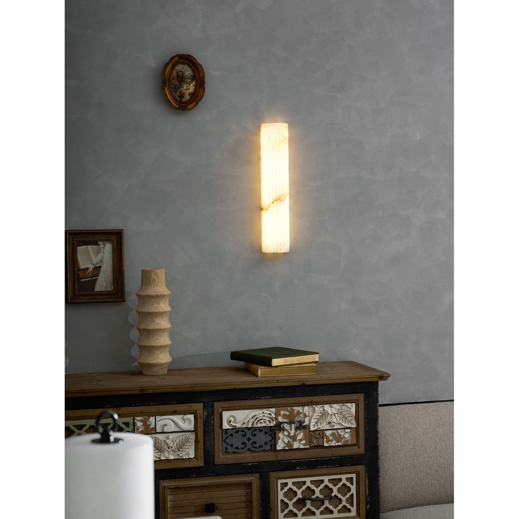 Alabaster Wall Sconce with Fluted Stone Texture and Integrated LED Light - Image 53
