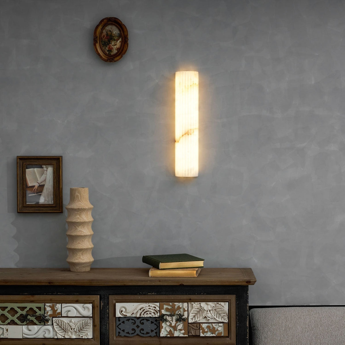 Alabaster Wall Sconce with Fluted Stone Texture and Integrated LED Light - Image 54