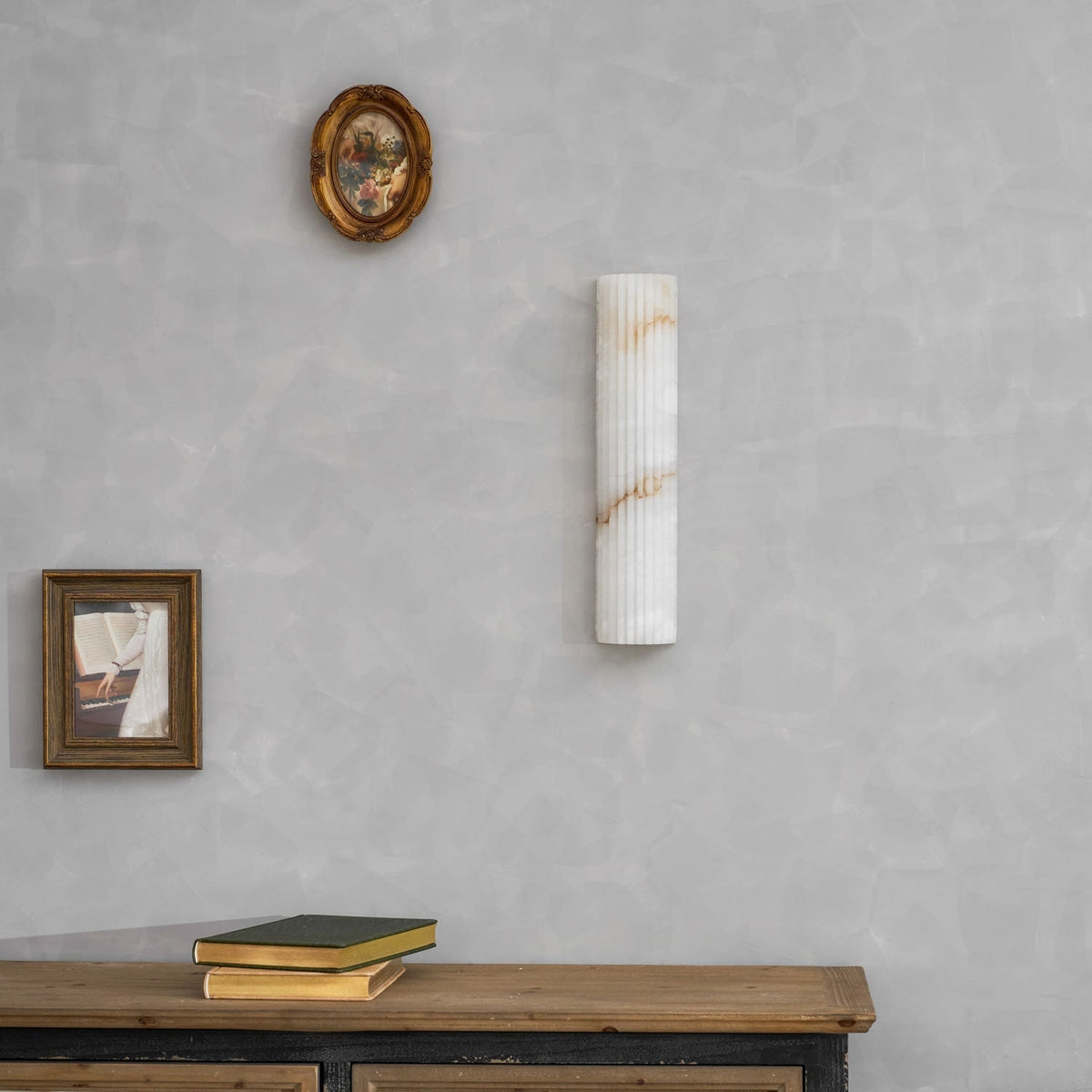 Alabaster Wall Sconce with Fluted Stone Texture and Integrated LED Light - Image 56