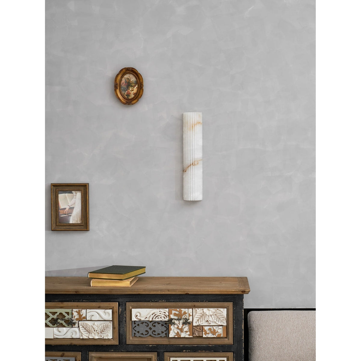 Alabaster Wall Sconce with Fluted Stone Texture and Integrated LED Light - Image 58
