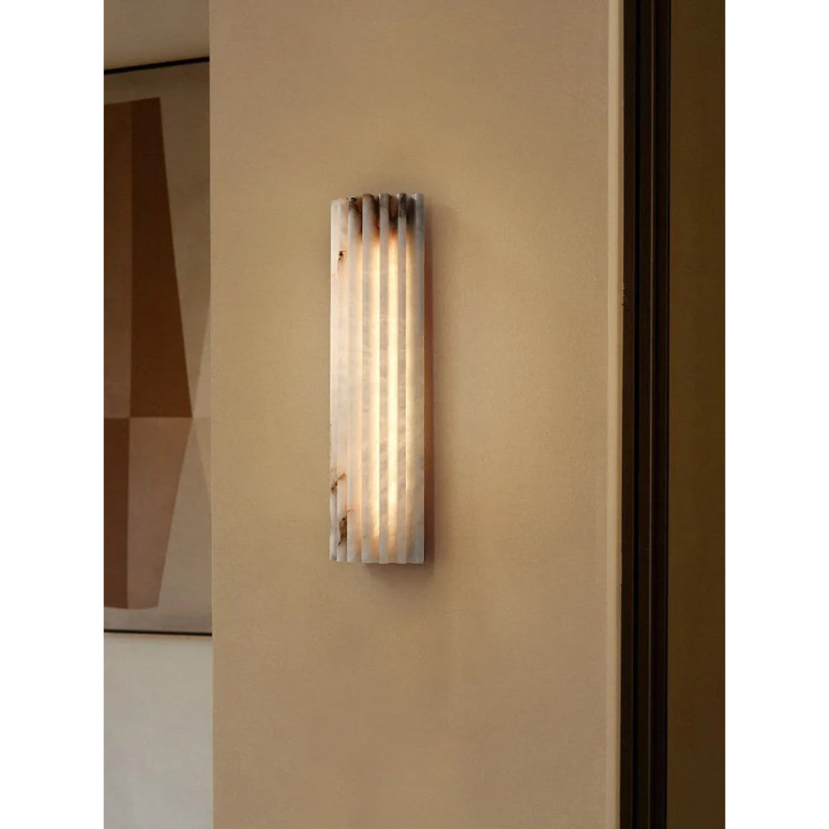 Alabaster Wall Sconce with Fluted Stone Texture and Integrated LED Light - Image 6
