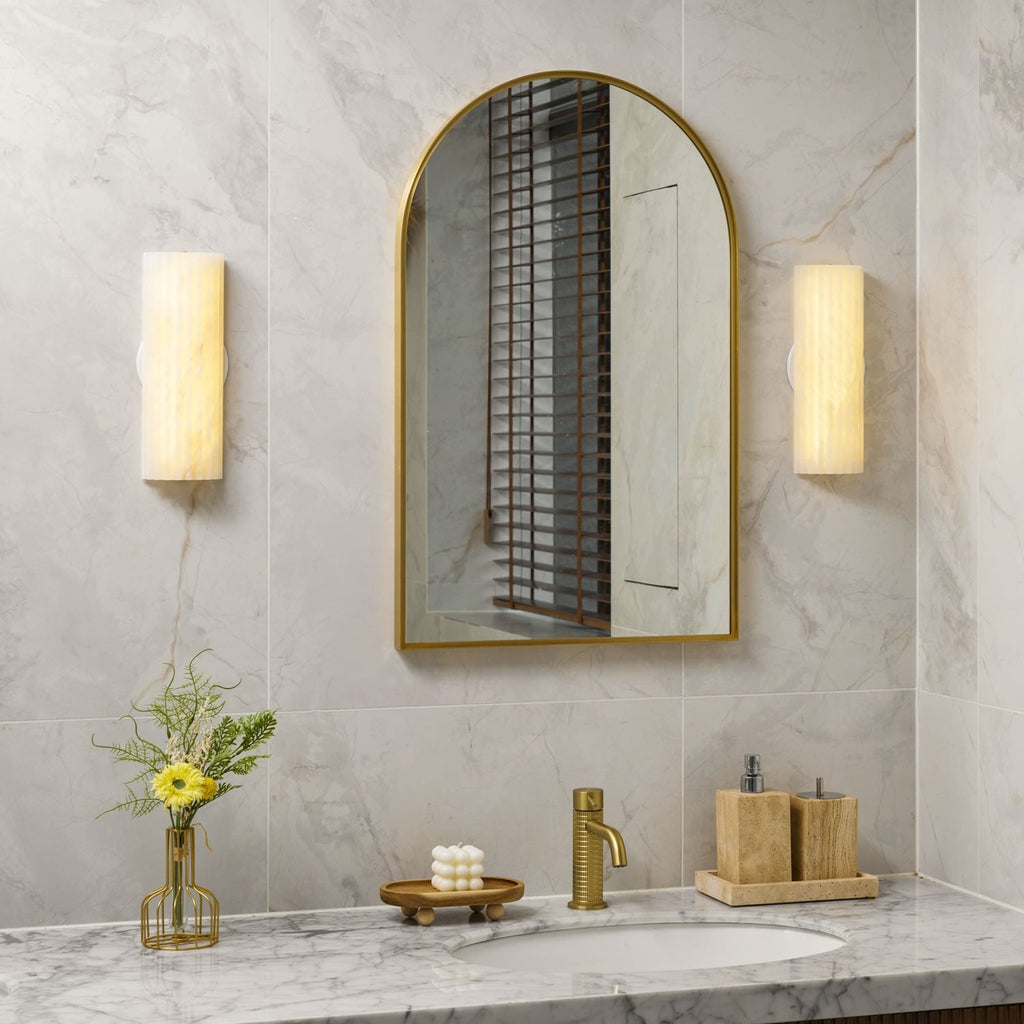Alabaster Wall Sconce with Fluted Stone Texture and Integrated LED Light - Image 7