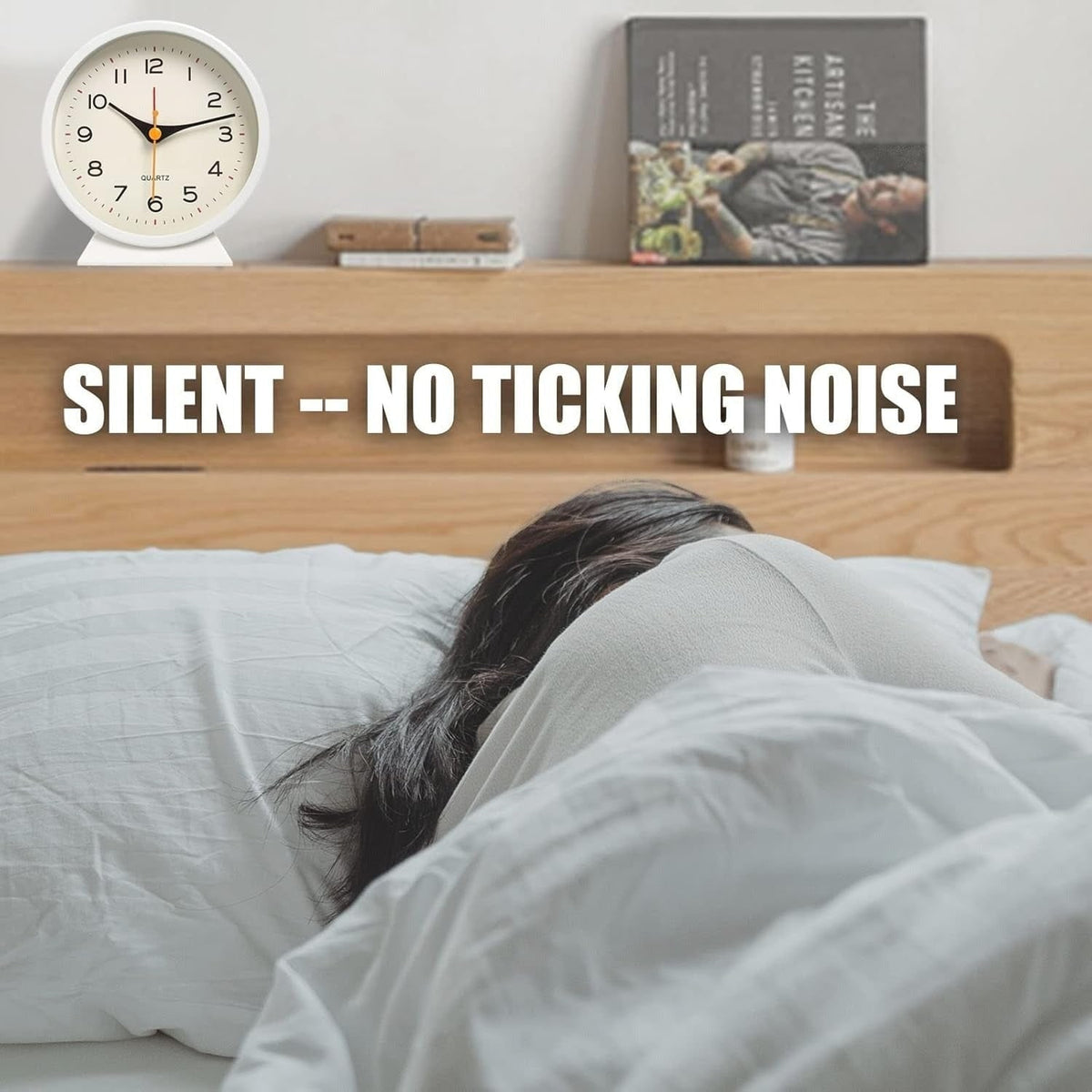 Analog Alarm Clock with Non-Ticking Quartz Movement Backlight and Integrated Stand - Image 8