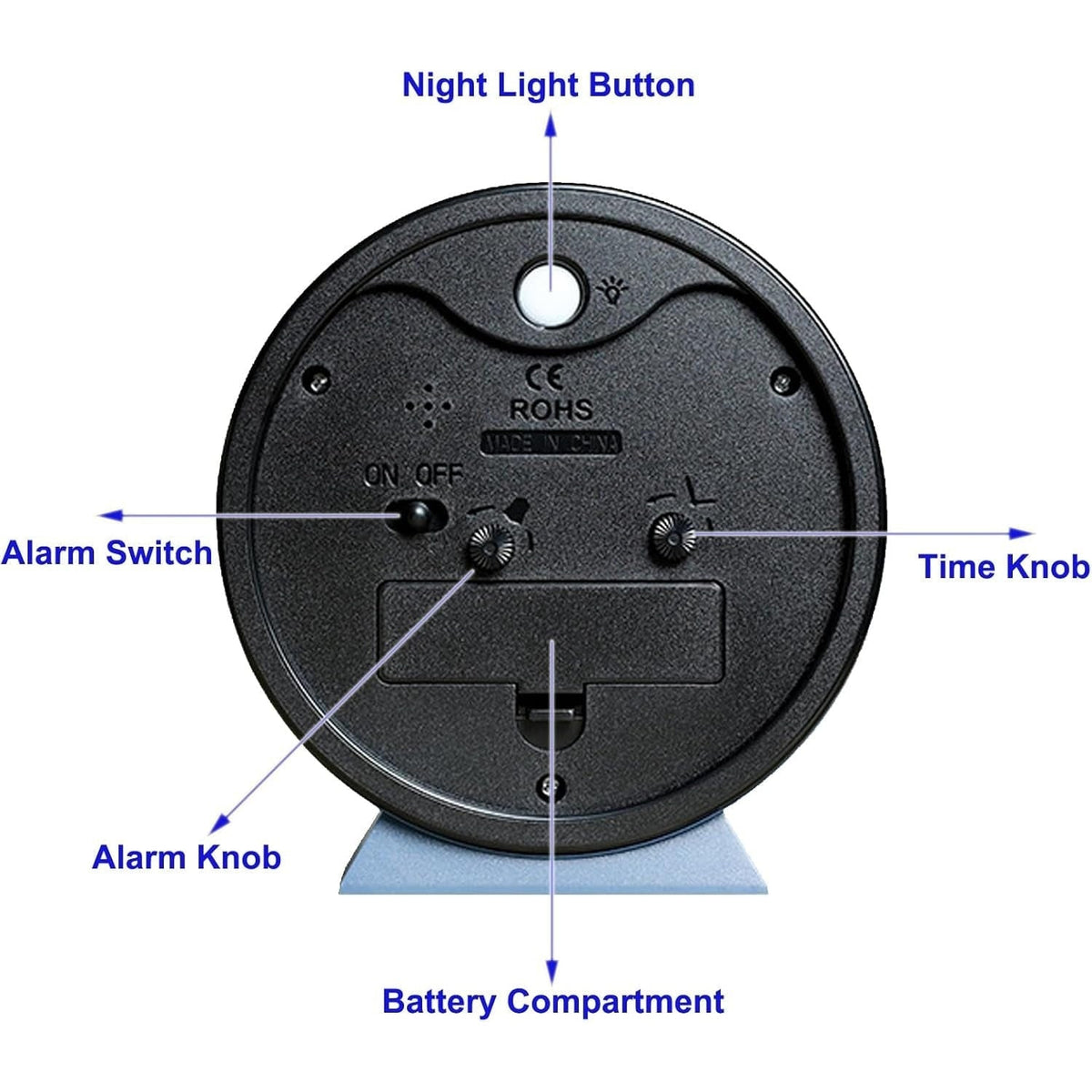 Analog Alarm Clock with Non-Ticking Quartz Movement Backlight and Integrated Stand - Image 9
