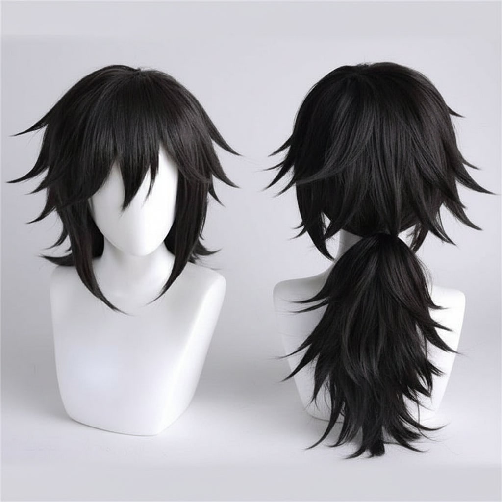 Anime Cosplay Costume with Split-Design Haori Jacket LED Light-Up Mask and Spiky Wig - Image 2