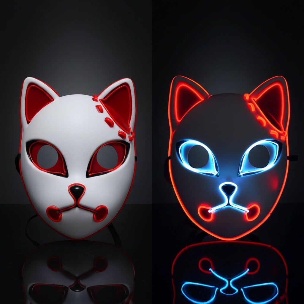 Anime Cosplay Costume with Split-Design Haori Jacket LED Light-Up Mask and Spiky Wig - Image 3