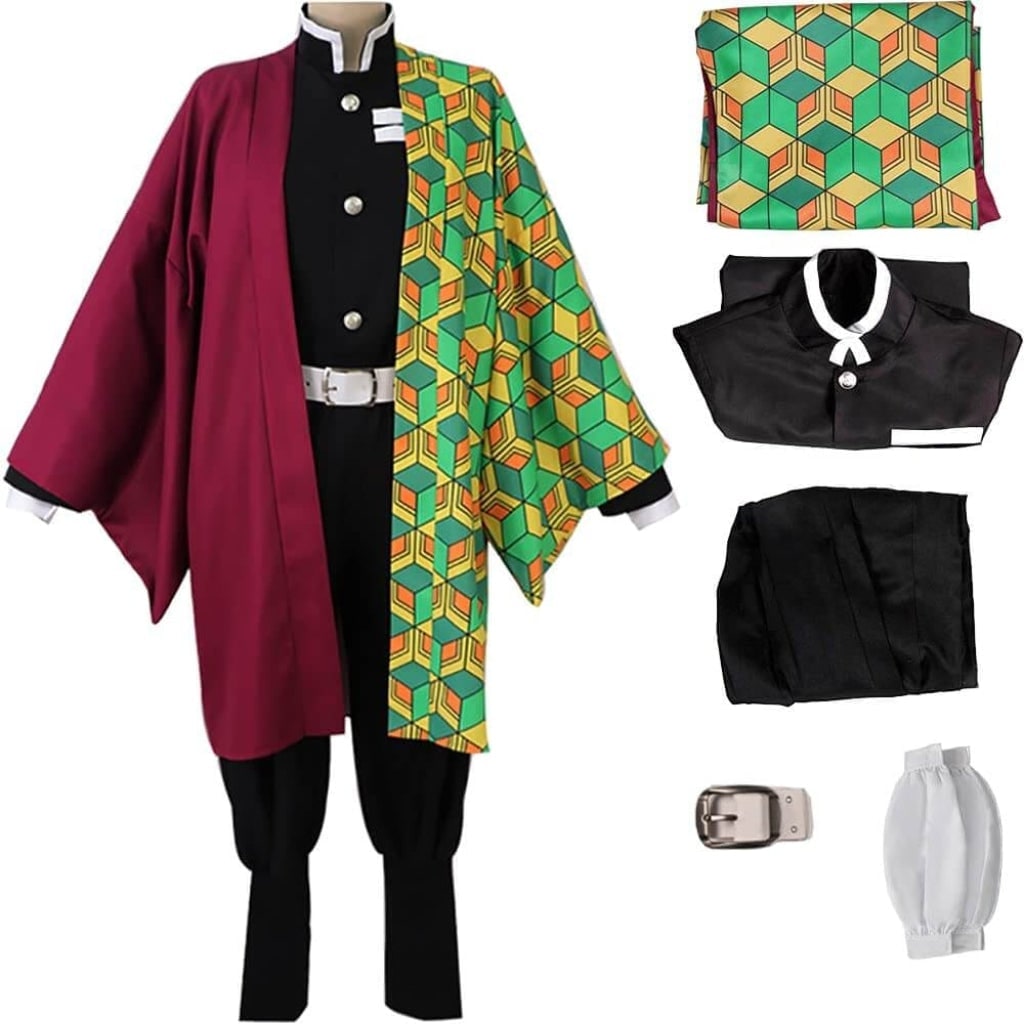 Anime Cosplay Costume with Split-Design Haori Jacket LED Light-Up Mask and Spiky Wig - Image 6