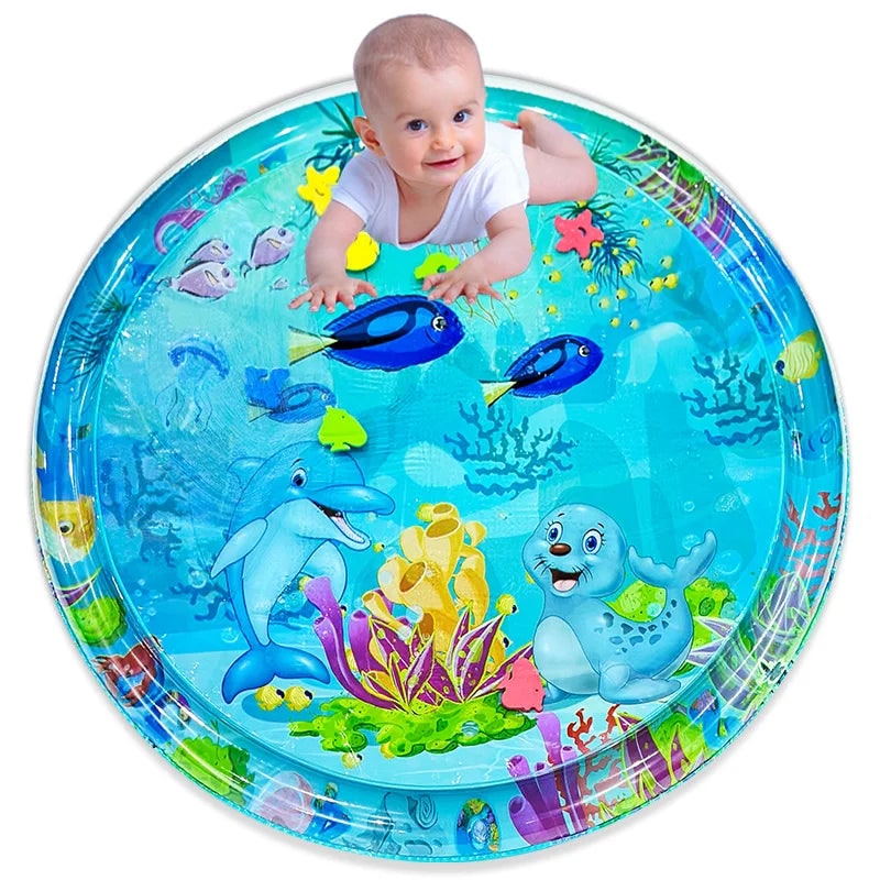 Baby Tummy Time Water Mat with Floating Toys and Underwater Graphics - Image 1