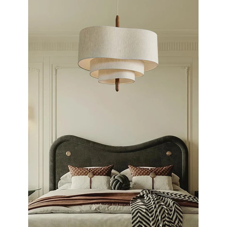 Bathroom Pendant Light Fixtures with Tiered Fabric Shade and Wood Accents - Image 2
