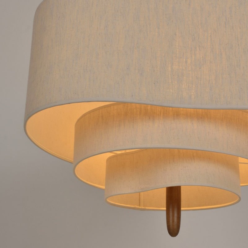 Bathroom Pendant Light Fixtures with Tiered Fabric Shade and Wood Accents - Image 3