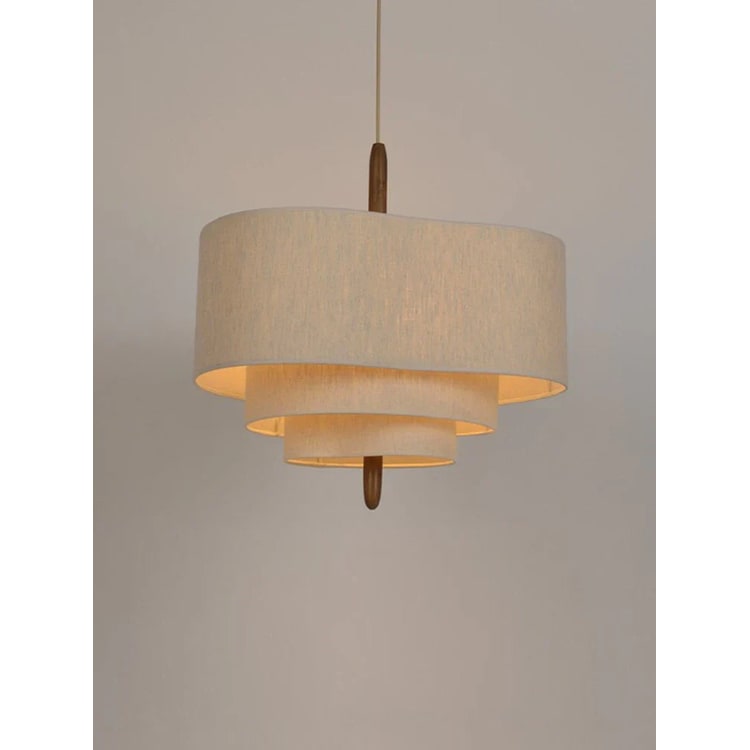Bathroom Pendant Light Fixtures with Tiered Fabric Shade and Wood Accents - Image 4